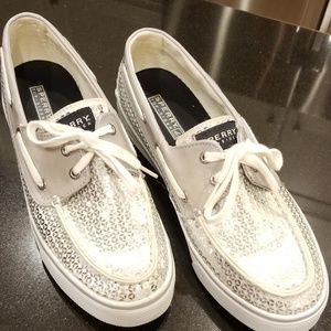 Sperry Silver Sequins  Bahama Flats 9m